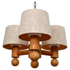Three Arm Solid Pine Chandelier by Luxus Sweden, 1960s