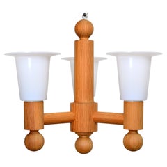 Three Arm Solid Pine Chandelier by Luxus Sweden, 1960s