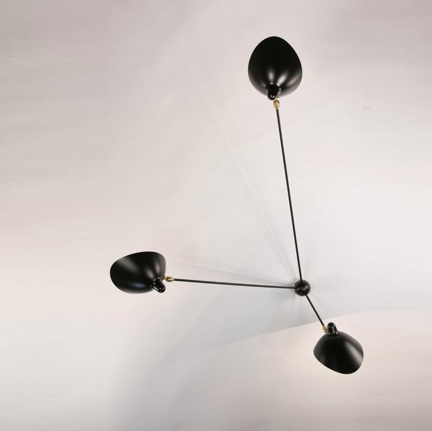 French Three-Arm Spider Sconce by Serge Mouille in Black