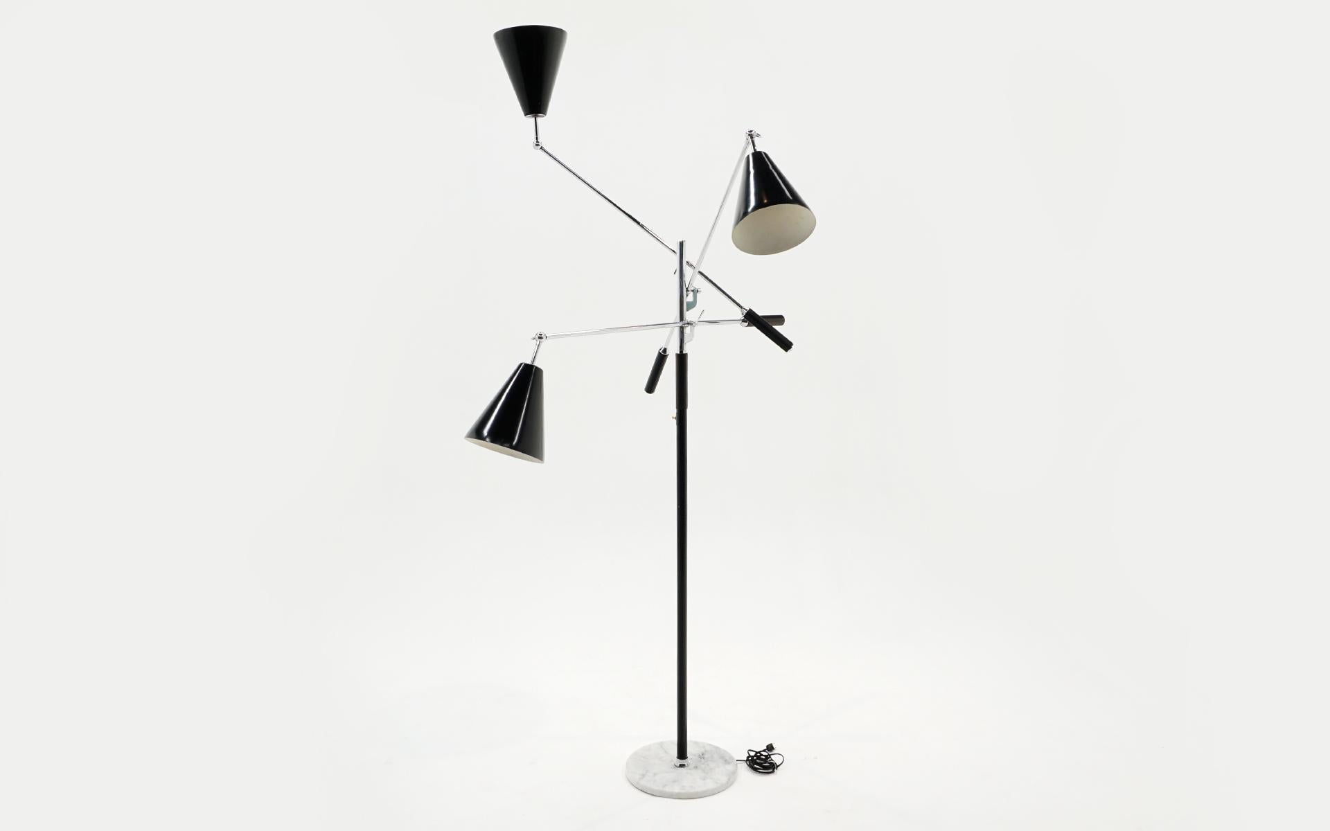 Mid-Century Modern Three Arm Triennale Floor Lamp with Marble Base in the Style of Arredoluce