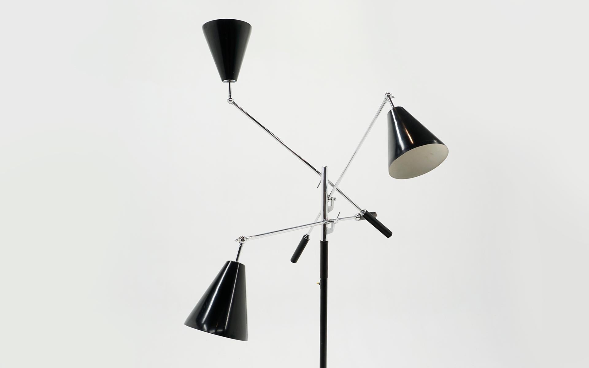 Italian Three Arm Triennale Floor Lamp with Marble Base in the Style of Arredoluce
