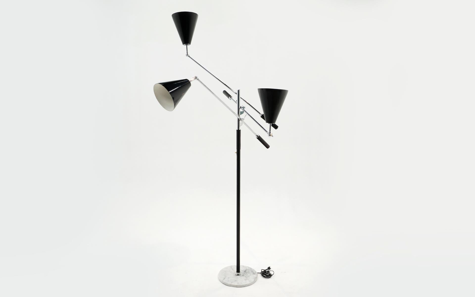 Mid-20th Century Three Arm Triennale Floor Lamp with Marble Base in the Style of Arredoluce