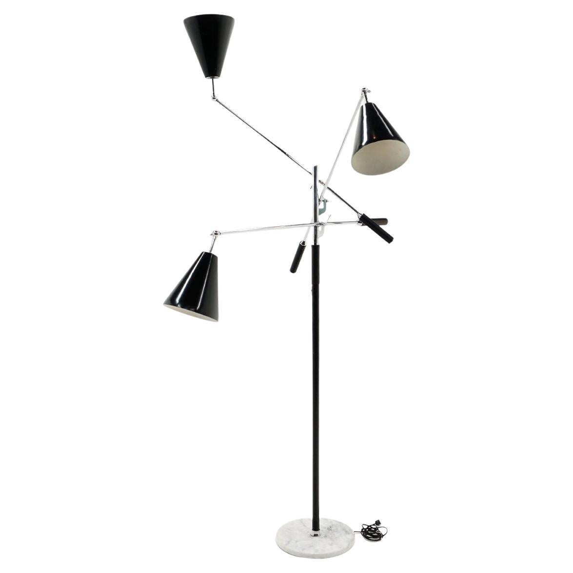 Three Arm Triennale Floor Lamp with Marble Base in the Style of Arredoluce