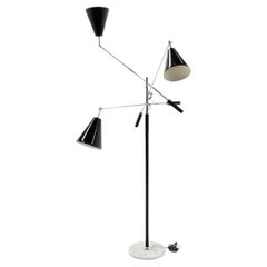 Three Arm Triennale Floor Lamp with Marble Base in the Style of Arredoluce