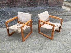 Three Armchairs in Pine and Leather, circa 1970