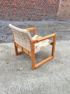 Three Armchairs in Pine and Leather, circa 1970
