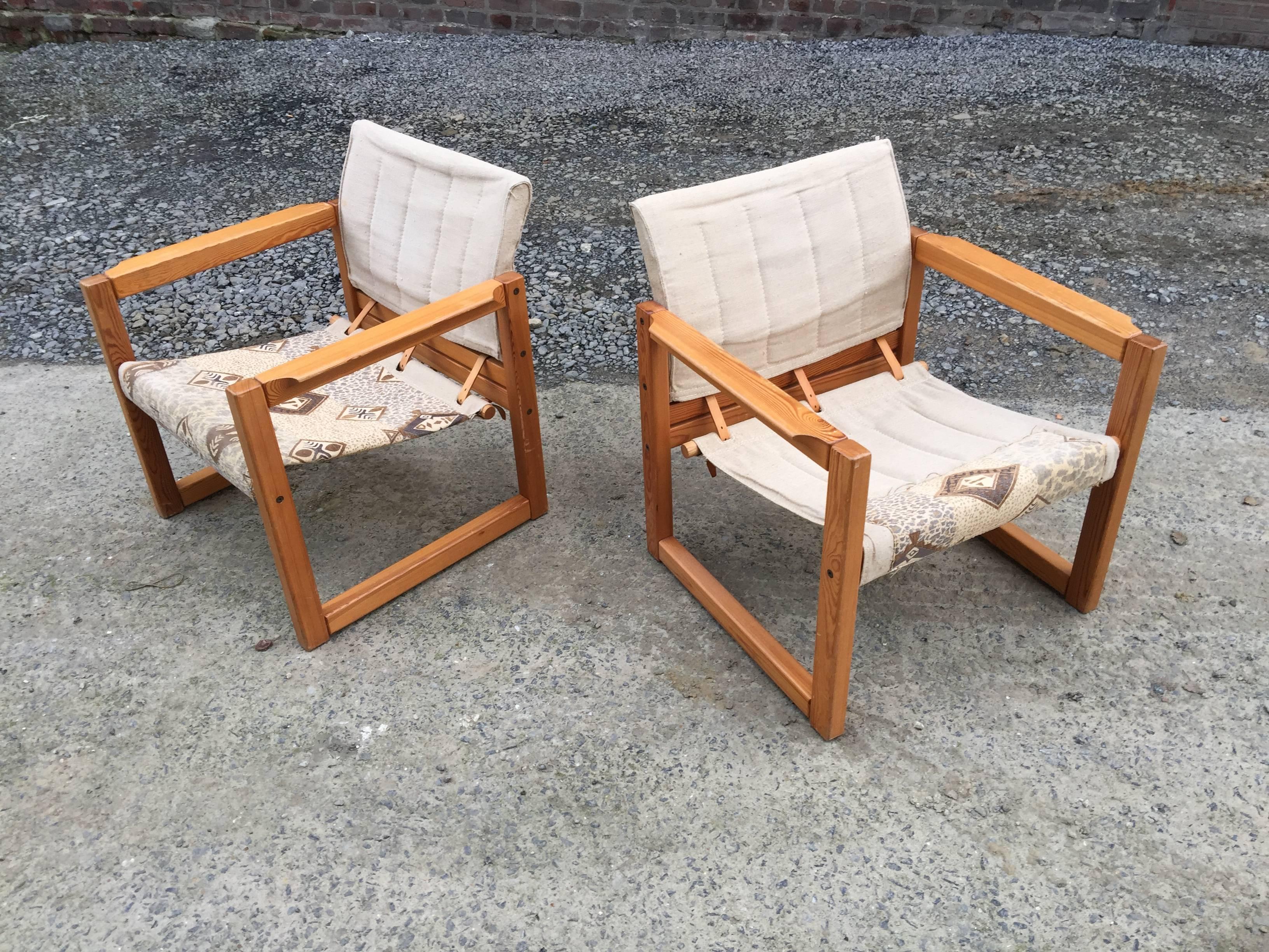 Mid-Century Modern  Three Armchairs in Pine and Leather, circa 1970 For Sale