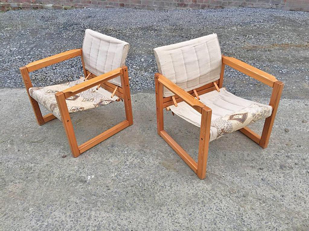 Three Armchairs in Pine and Leather, circa 1970 In Good Condition For Sale In Saint-Ouen, FR