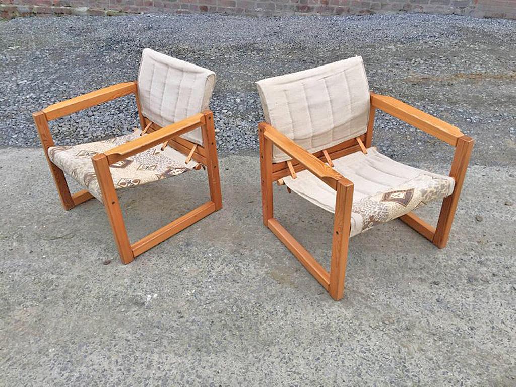 Drei Sessel aus Kiefernholz und Leder, um 1970 im Zustand „Gut“ im Angebot in Saint-Ouen, FR