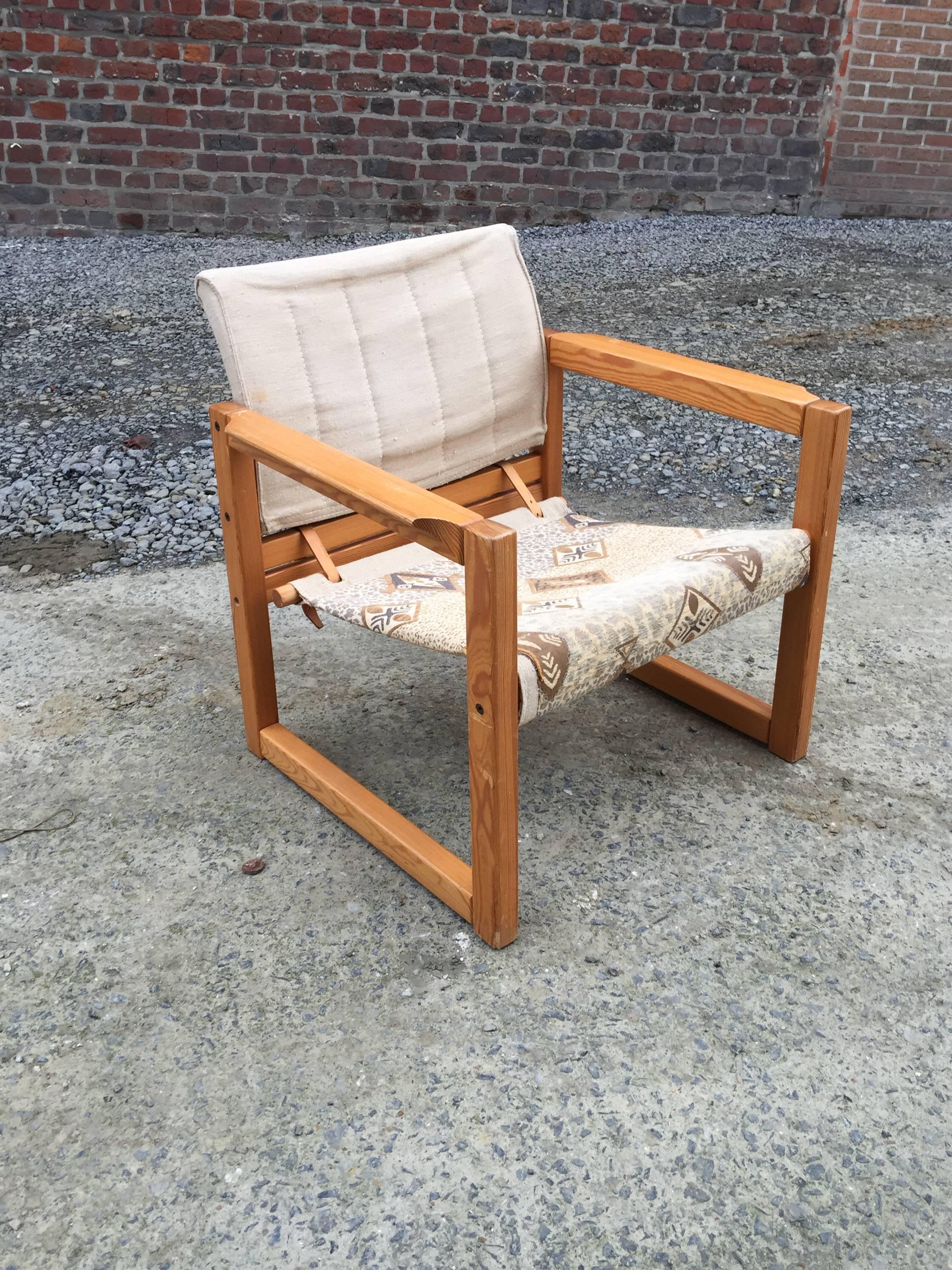 Late 20th Century  Three Armchairs in Pine and Leather, circa 1970 For Sale
