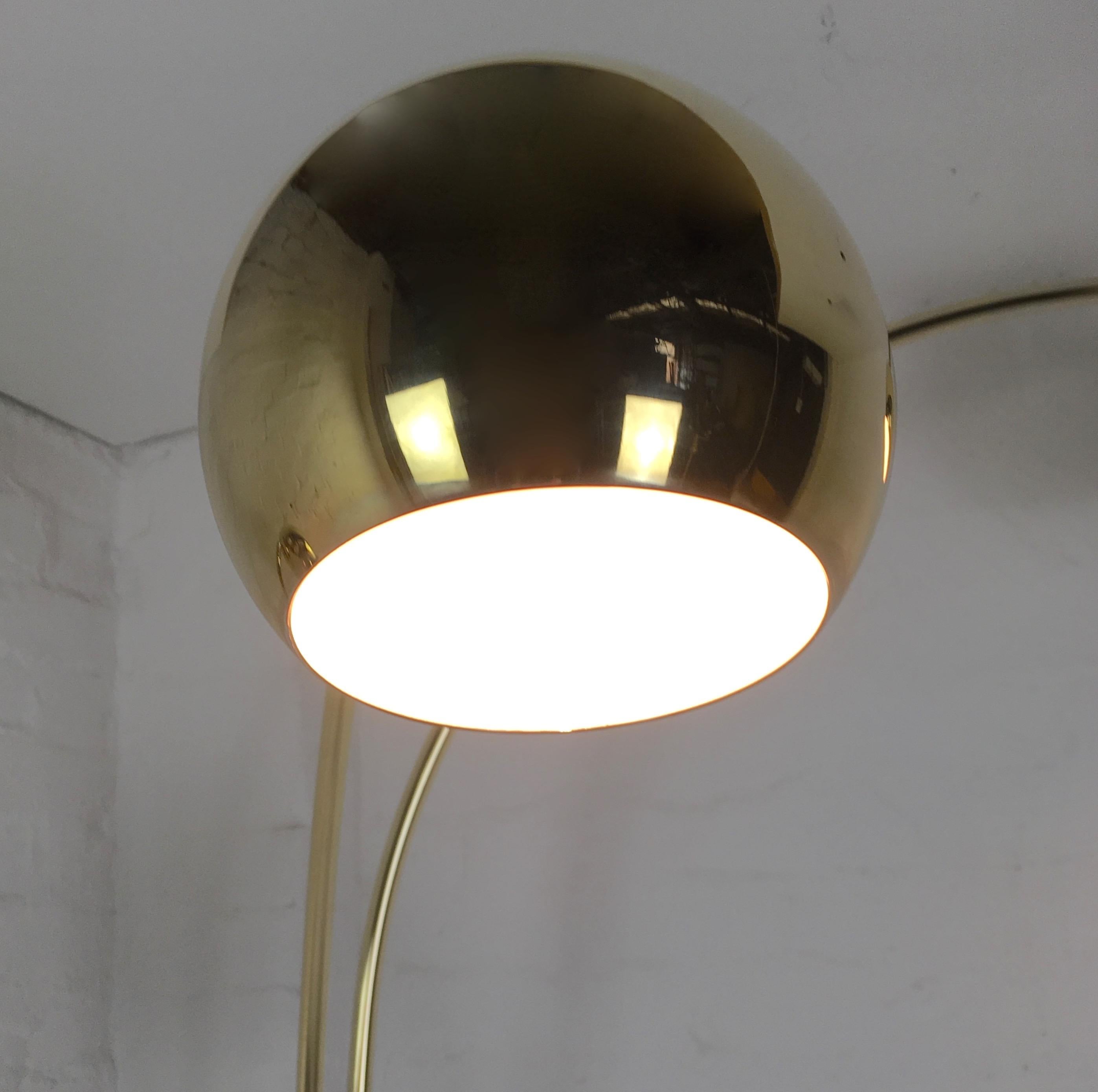 Plated Three Armed Brass Arc Lamp with Marble Base, Italy, circa 1960