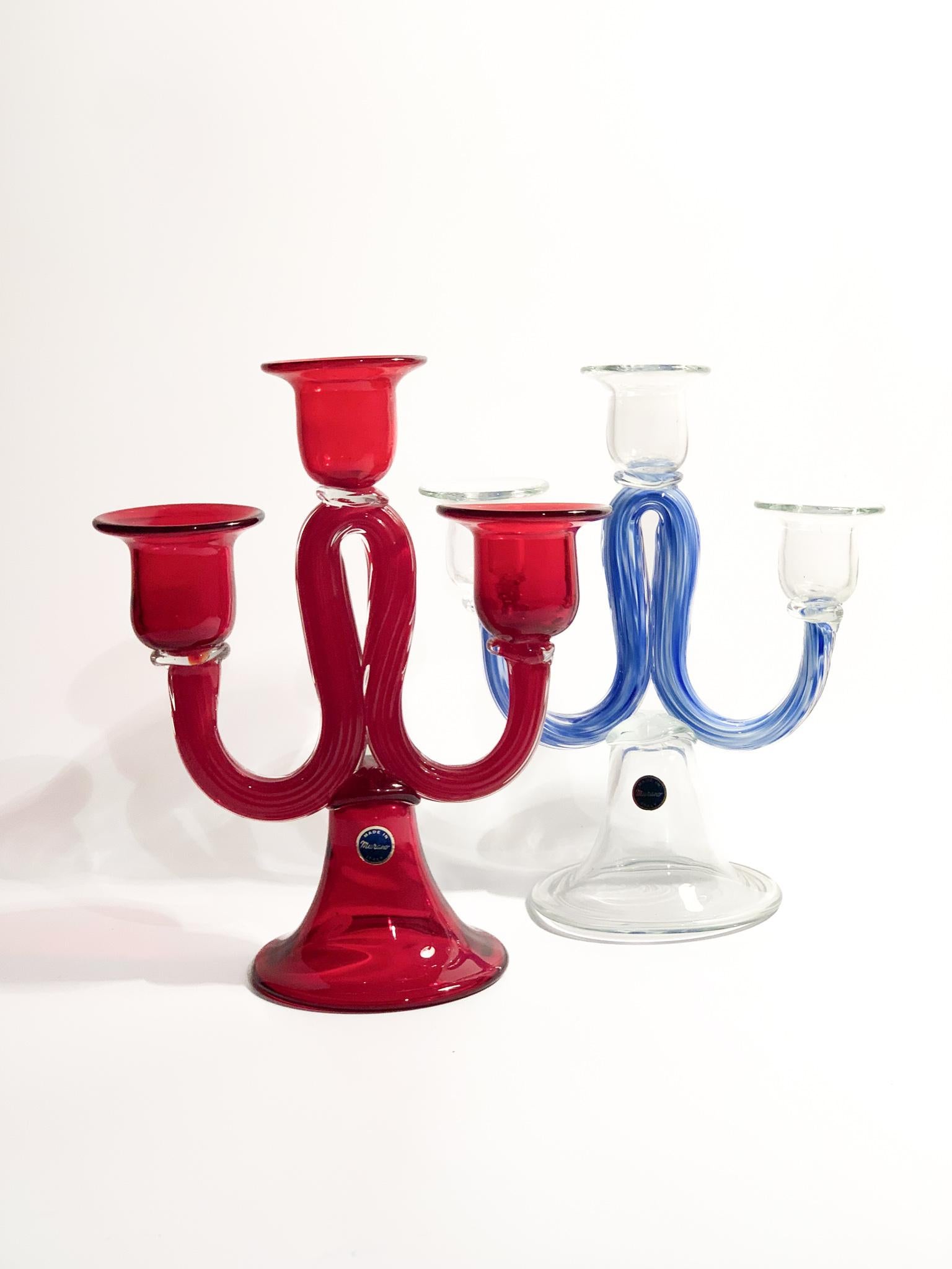 Three-armed Candelabra in Red Murano Glass from the 1950s 3