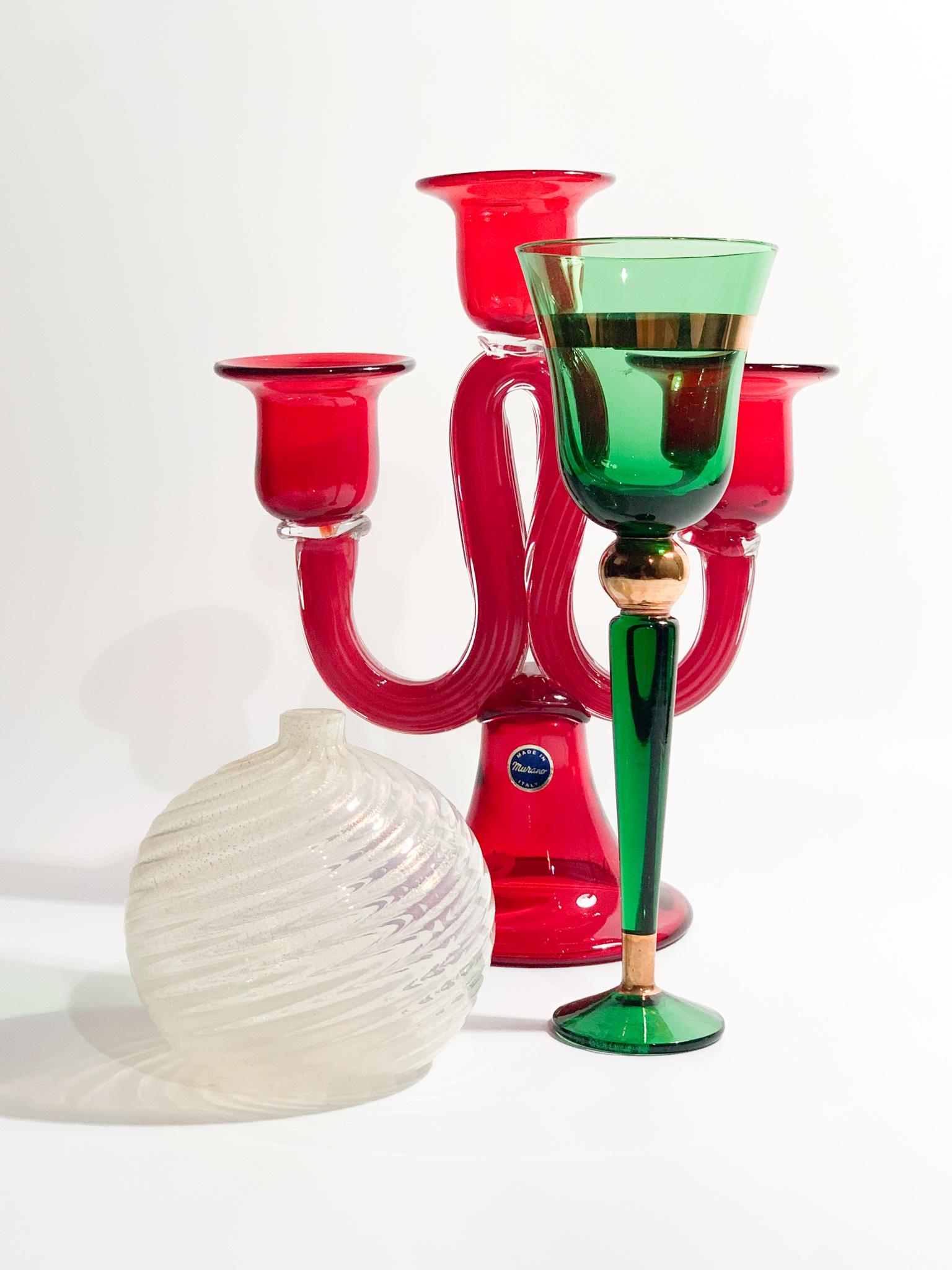 Three-armed Candelabra in Red Murano Glass from the 1950s 6