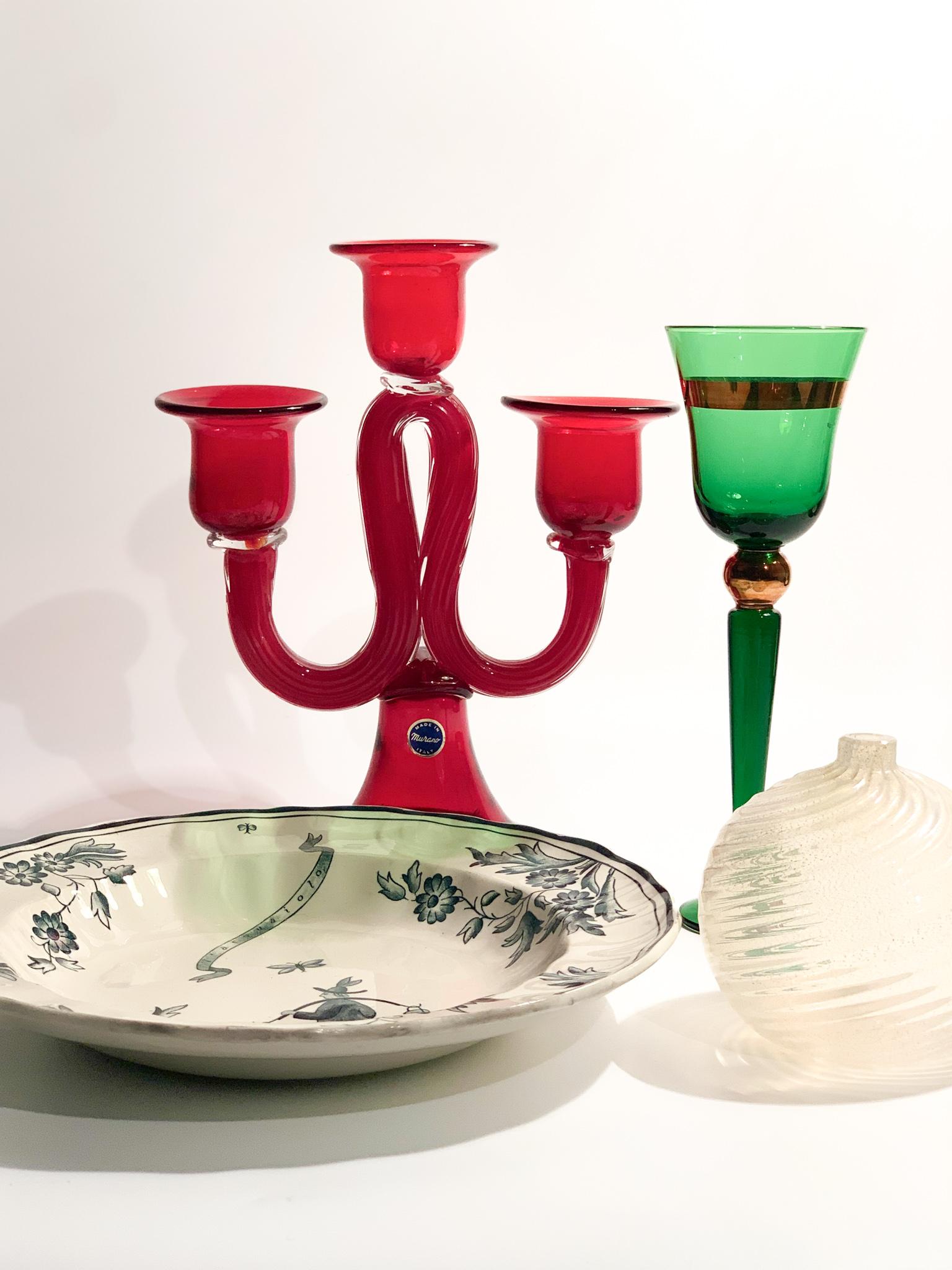 Three-armed Candelabra in Red Murano Glass from the 1950s 7