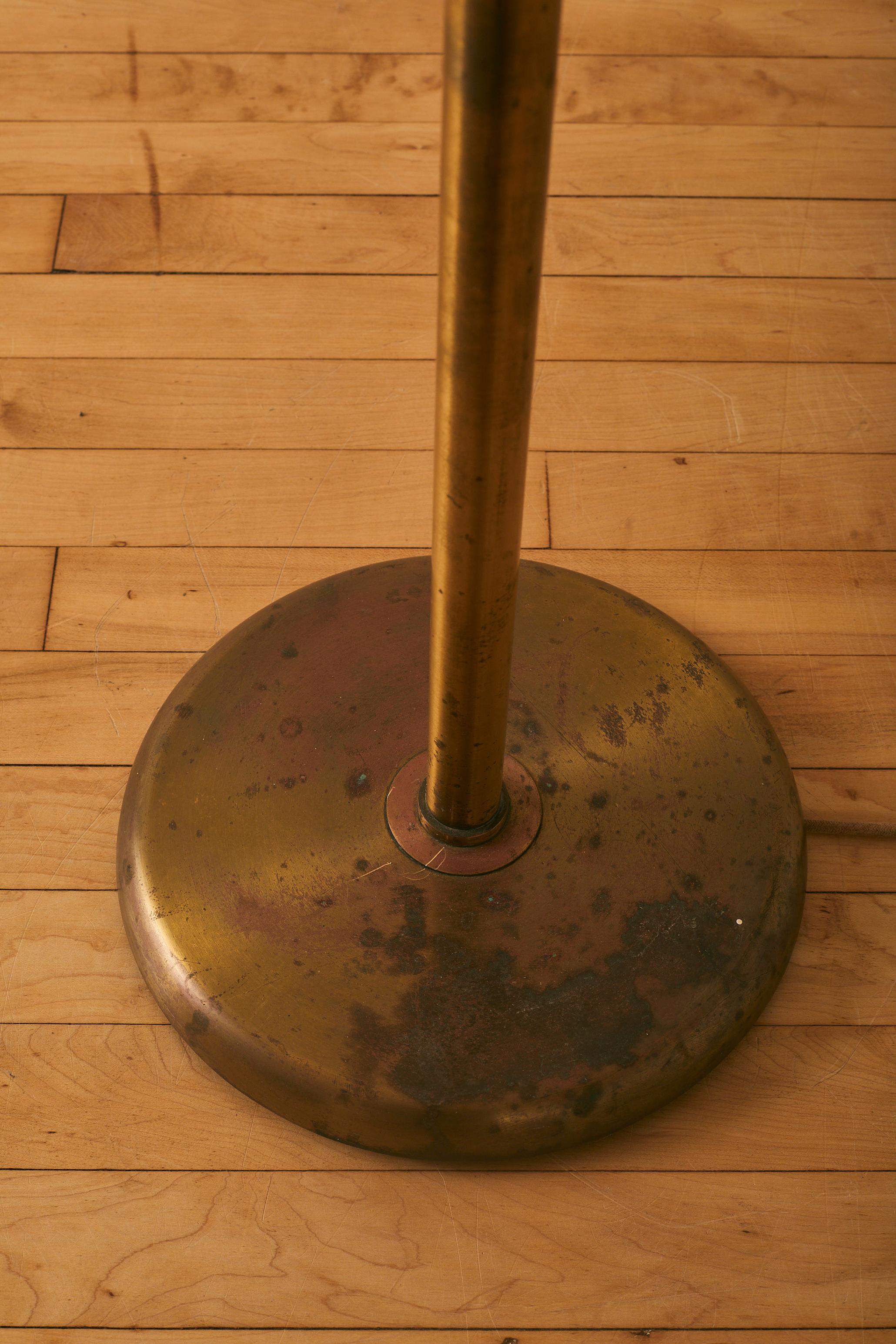 Brass Three-Armed Functionalist Floor Lamp