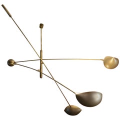 Three Armed Golden Italian Pendant Light with Brass Counterweight