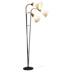 Three-Armed Swedish Vintage Floor Lamp Black Metal With Brass From Sweden 1950s