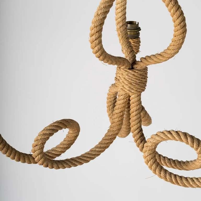 Three Arms Rope Chandelier by Audoux Minnet, France 1960's In Good Condition For Sale In New York, NY