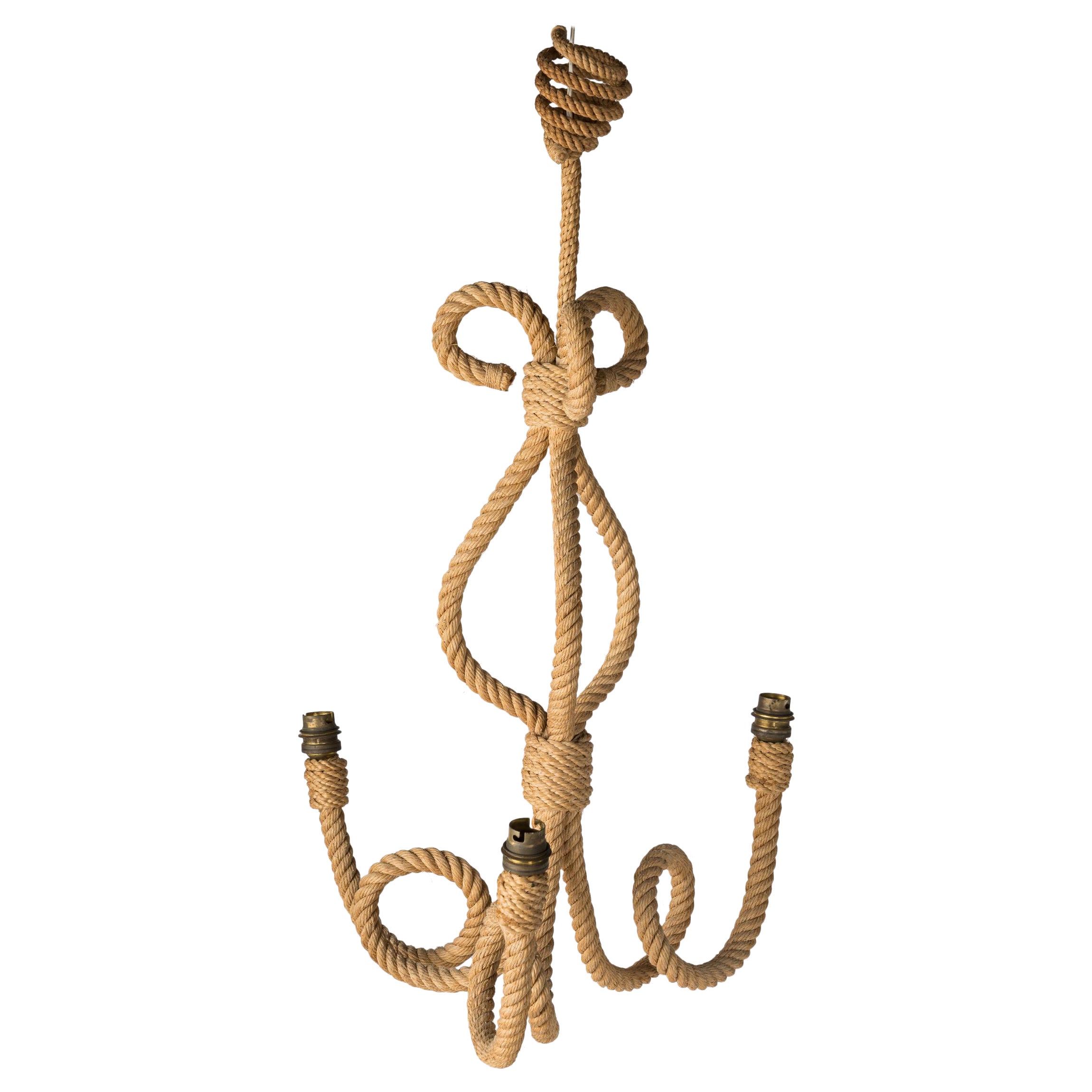 Three Arms Rope Chandelier by Audoux Minnet, France 1960's For Sale