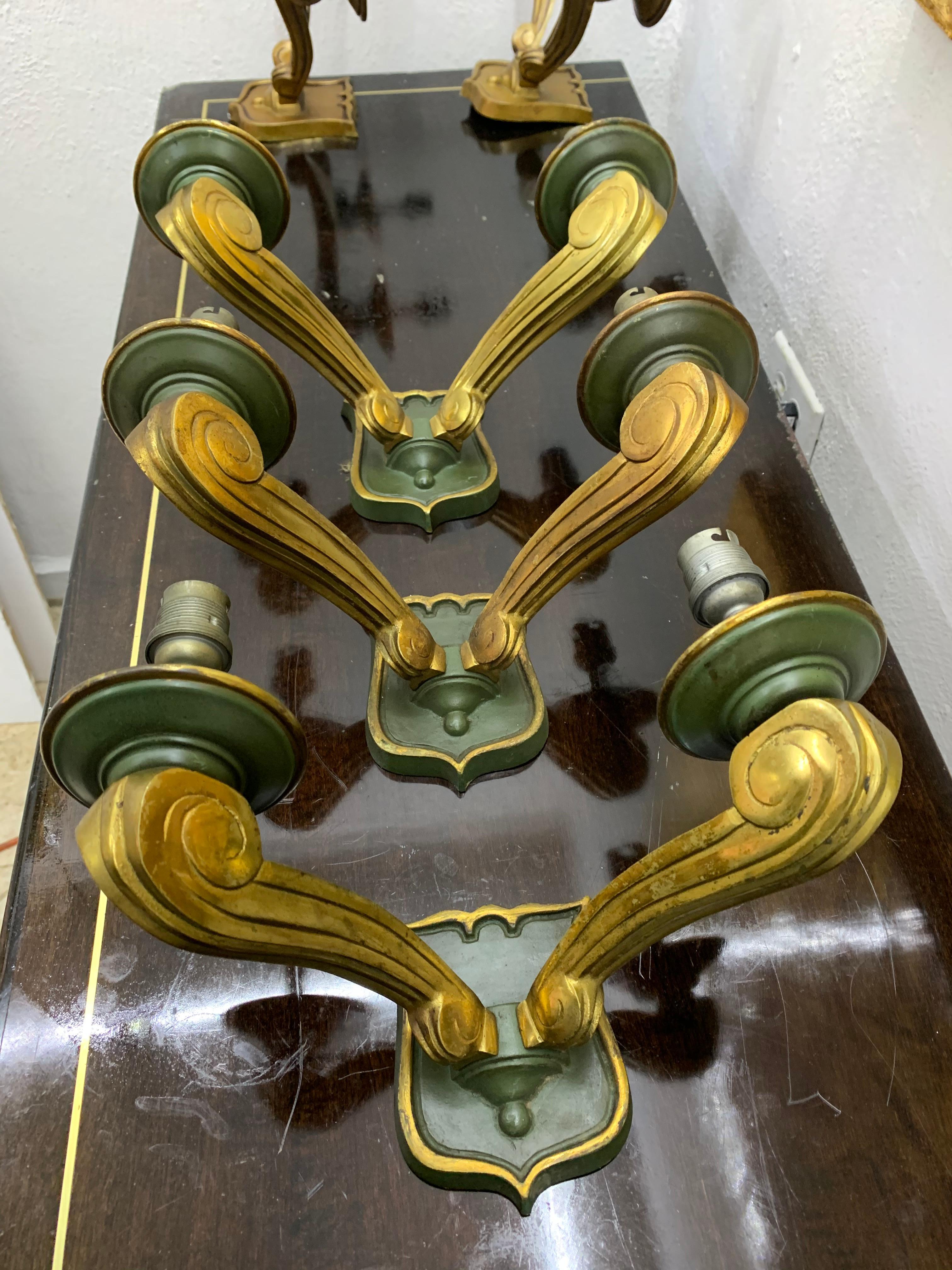 Tre lampade Art Deco in bronzo di Jules Leleu Francia, circa 1940 in vendita 5