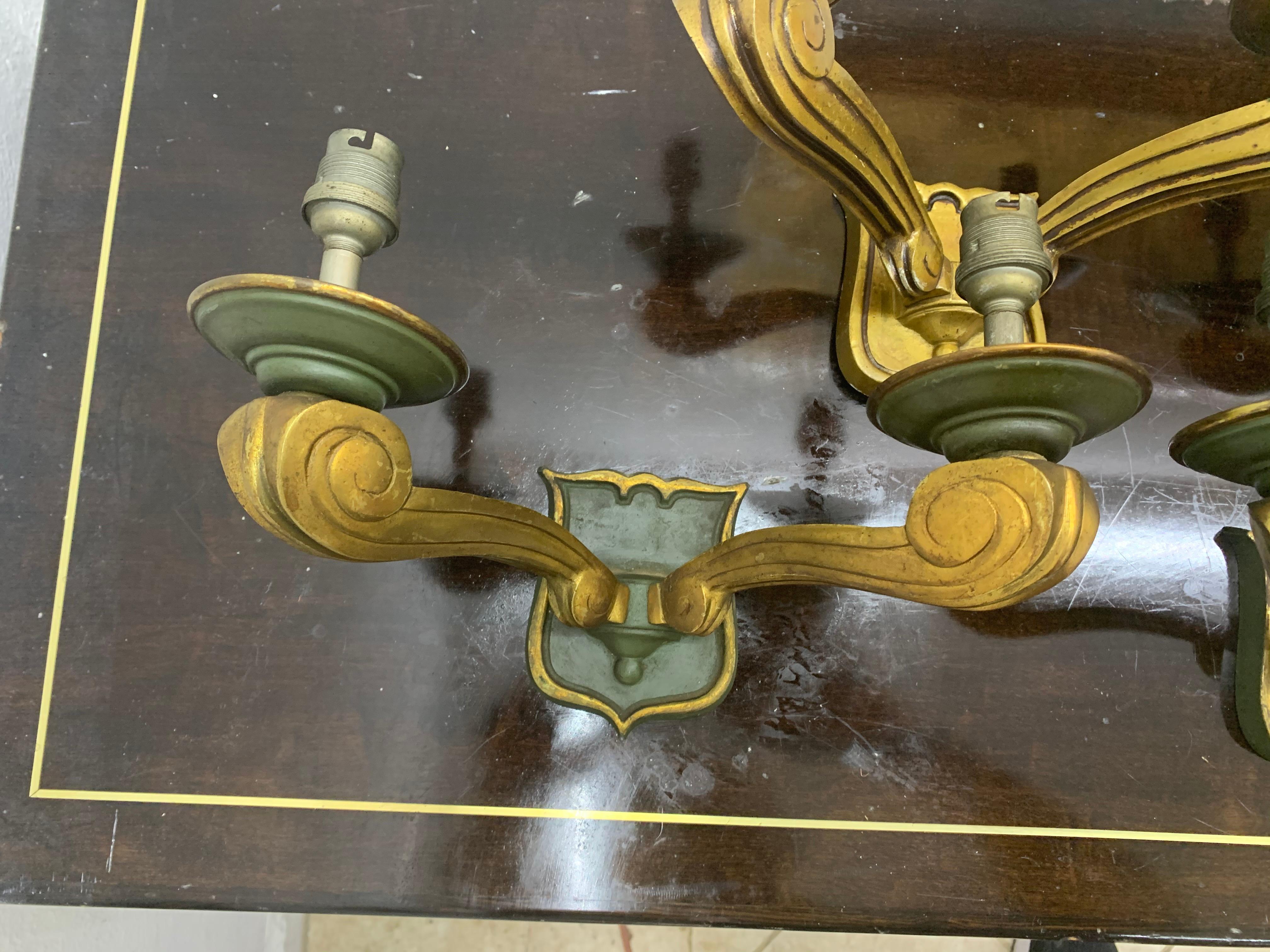 Hand-Crafted Three Art Deco bronze Sconces by Jules Leleu France, circa 1940 For Sale