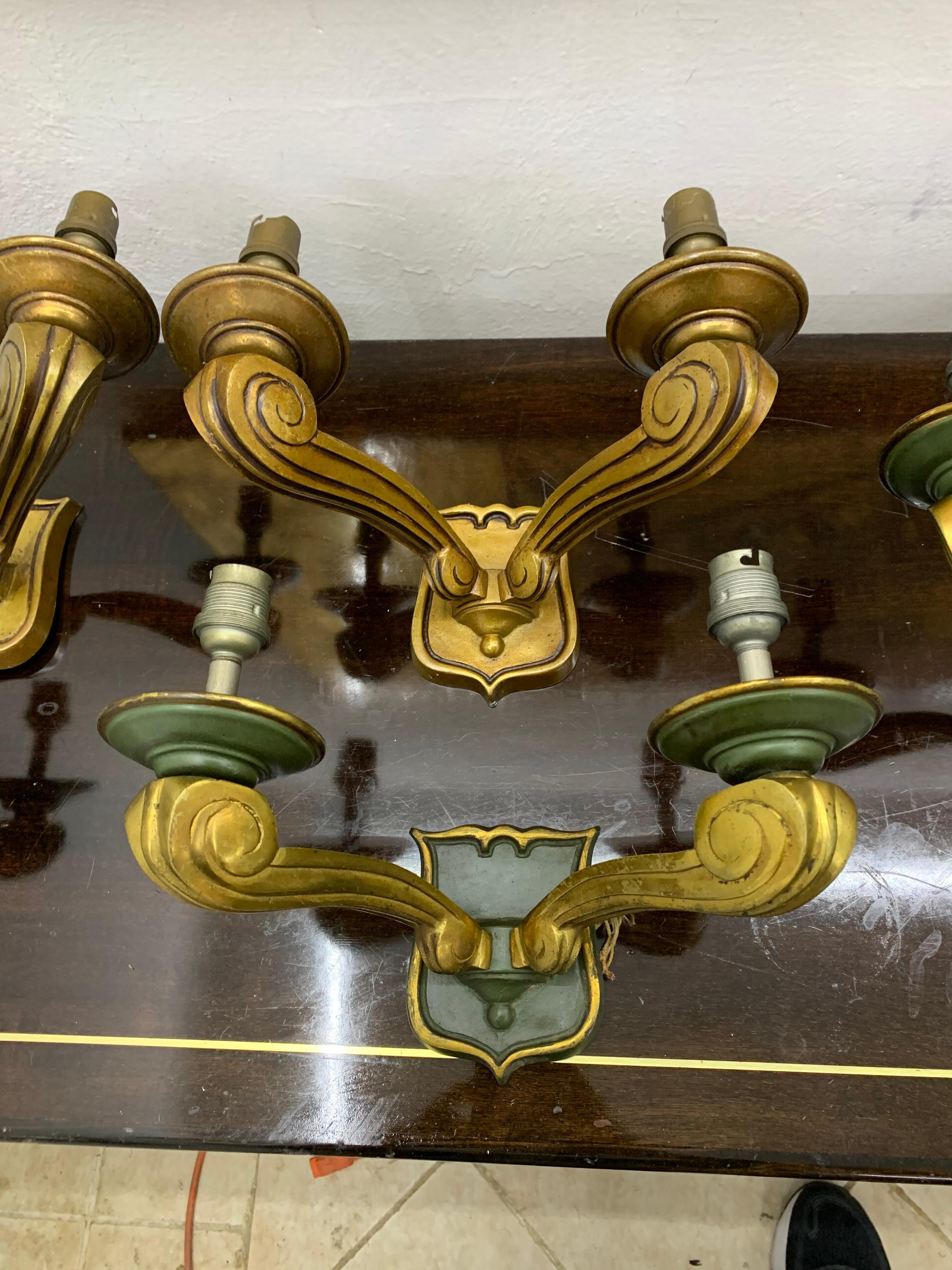 Three Art Deco bronze Sconces by Jules Leleu France, circa 1940 For Sale 1