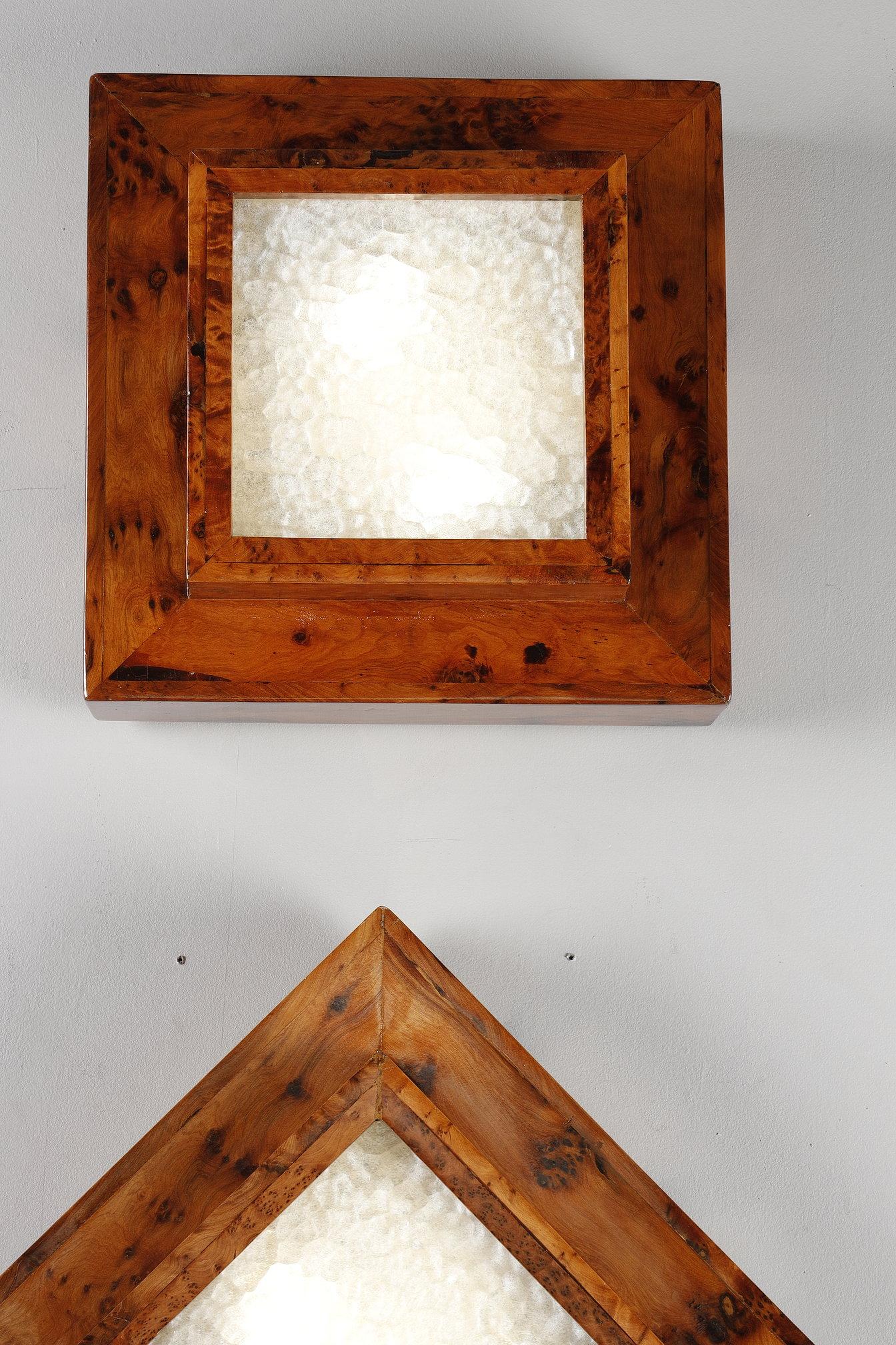 Tres lámparas Art Déco de techo o pared en chapa de olmo rebabas en venta 1