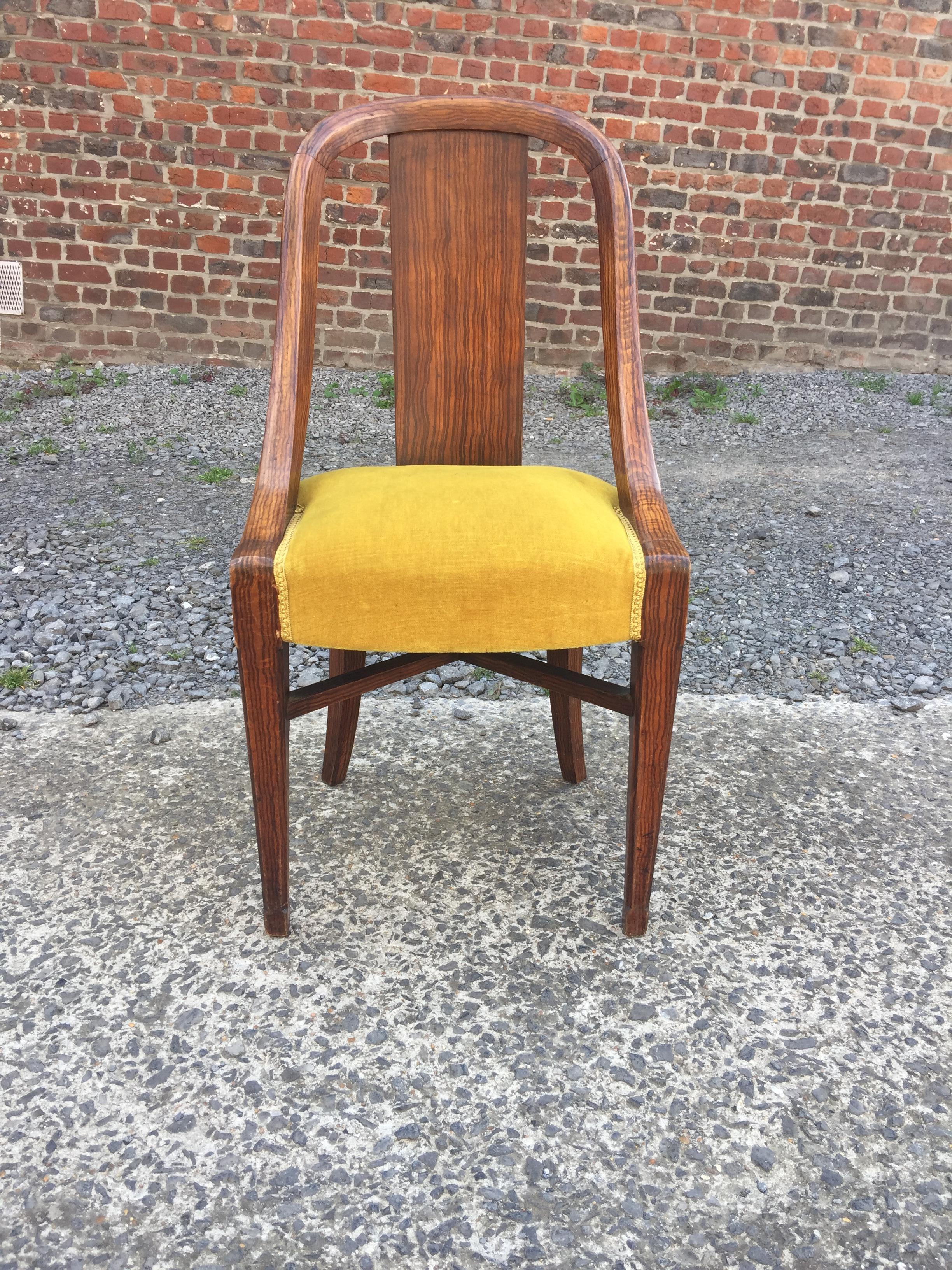 French Three Art Deco Chairs, in Wood Painted Faux Wood Decor, circa 1925 For Sale