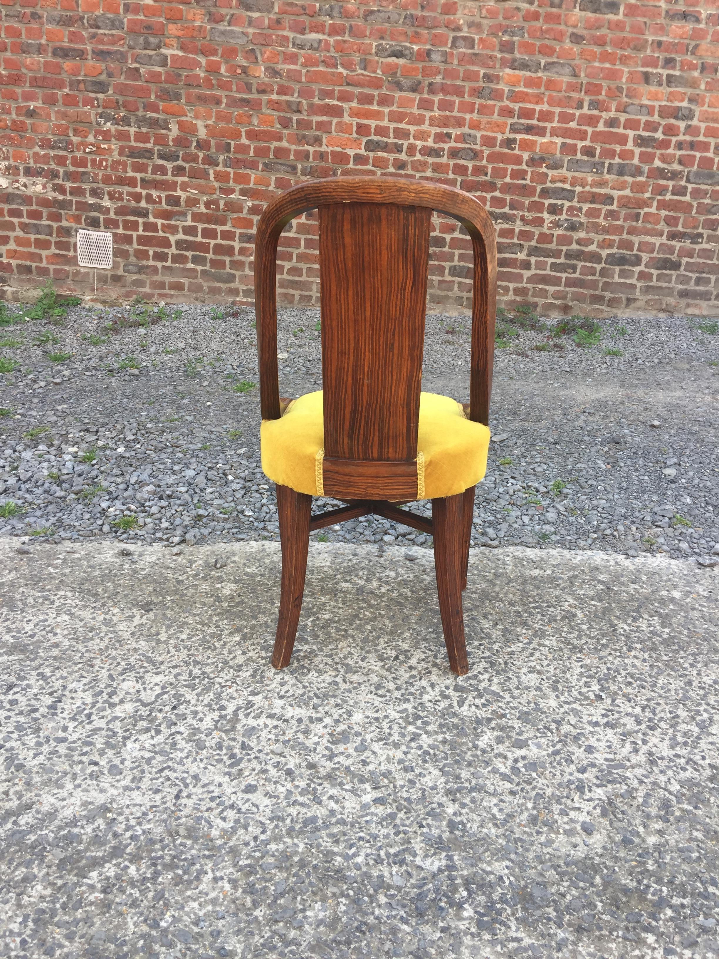 Early 20th Century Three Art Deco Chairs, in Wood Painted Faux Wood Decor, circa 1925 For Sale