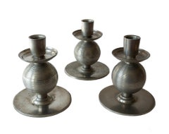 Three Art Deco Pewter Candlesticks Signed by Nils Fougstedt and Made 1937