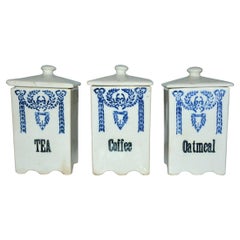 Antique Three Art Deco Pottery Canisters -- Tea and Coffee Only