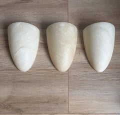 Three Art Deco Style Cocoon Shape Midcentury Modern Era Alabaster Wall Sconces