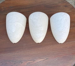 Three Art Deco Style Cocoon Shape Midcentury Modern Era Alabaster Wall Sconces