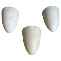 Three Art Deco Style Cocoon Shape Midcentury Modern Era Alabaster Wall Sconces