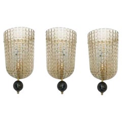 Three  Art Deco Style Murano Glass Demilune Wall Lights, in Stock