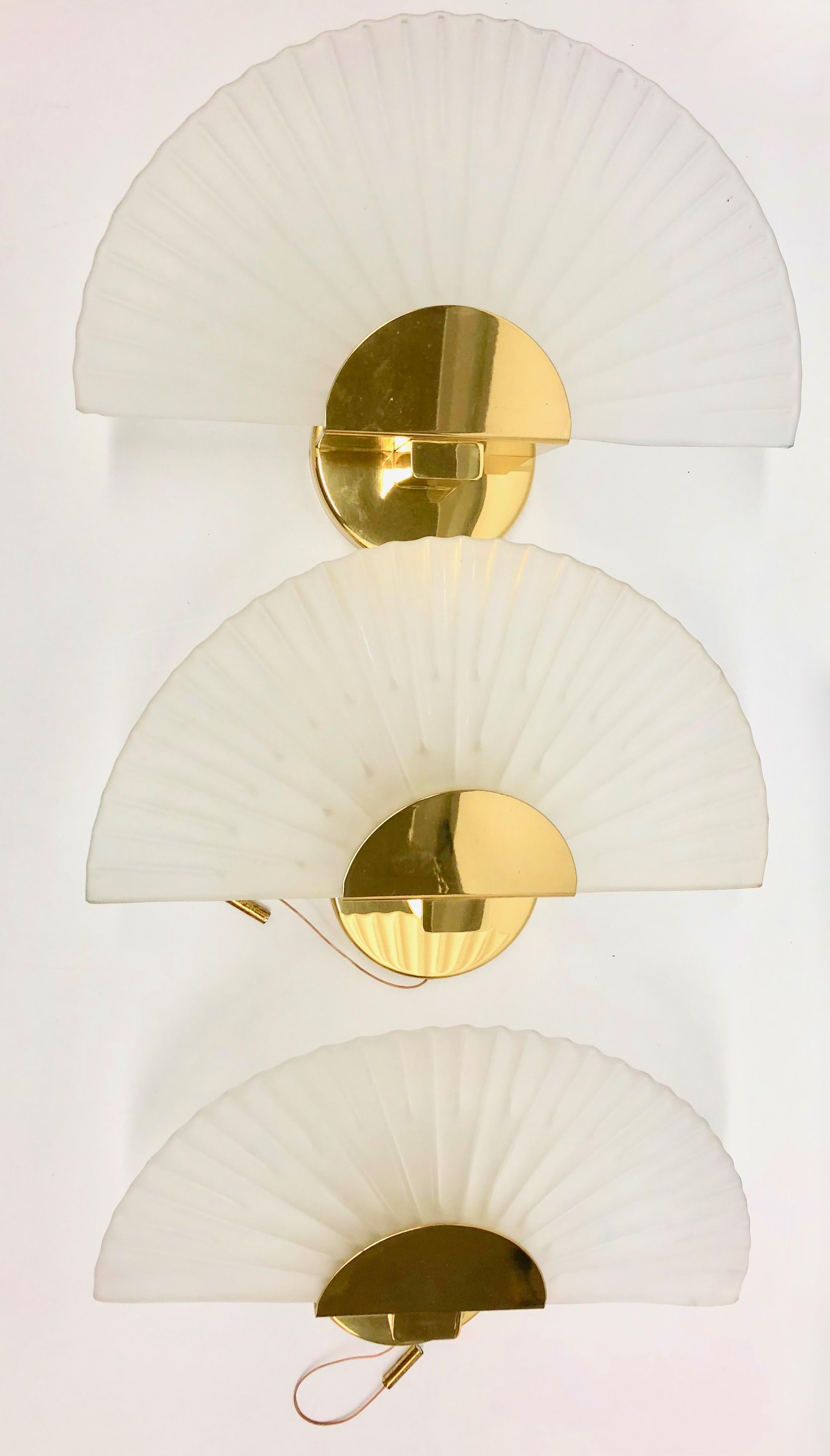 Three Art Deco Style Sconces Cut Glass and Brass Soelken Leuchten, German 1980s 5