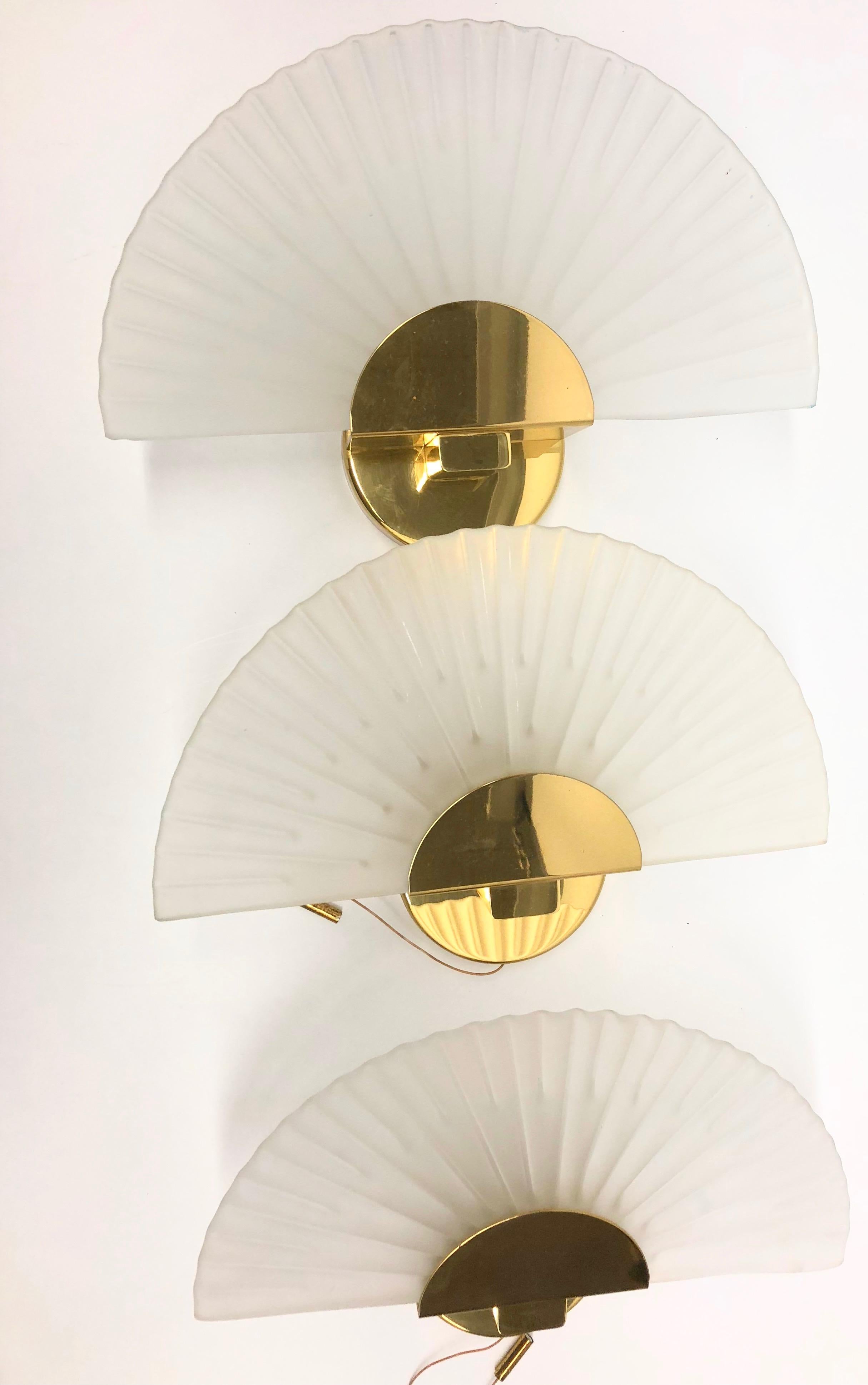 Three Art Deco Style Sconces Cut Glass and Brass Soelken Leuchten, German 1980s 3