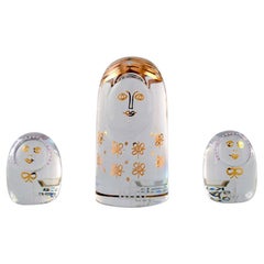 Three Art Glass Figures 'family', Kosta Boda, Sweden