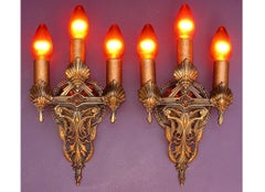Five Art Nouveau Bronze Sconces Original Finish