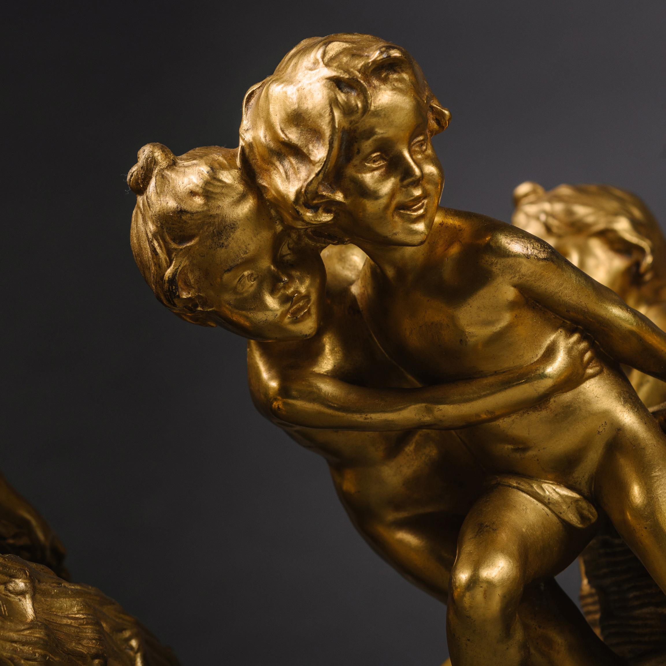 Drei skulpturale Tafelaufsätze im Jugendstil von François-Raoul Larche (Bronze) im Angebot