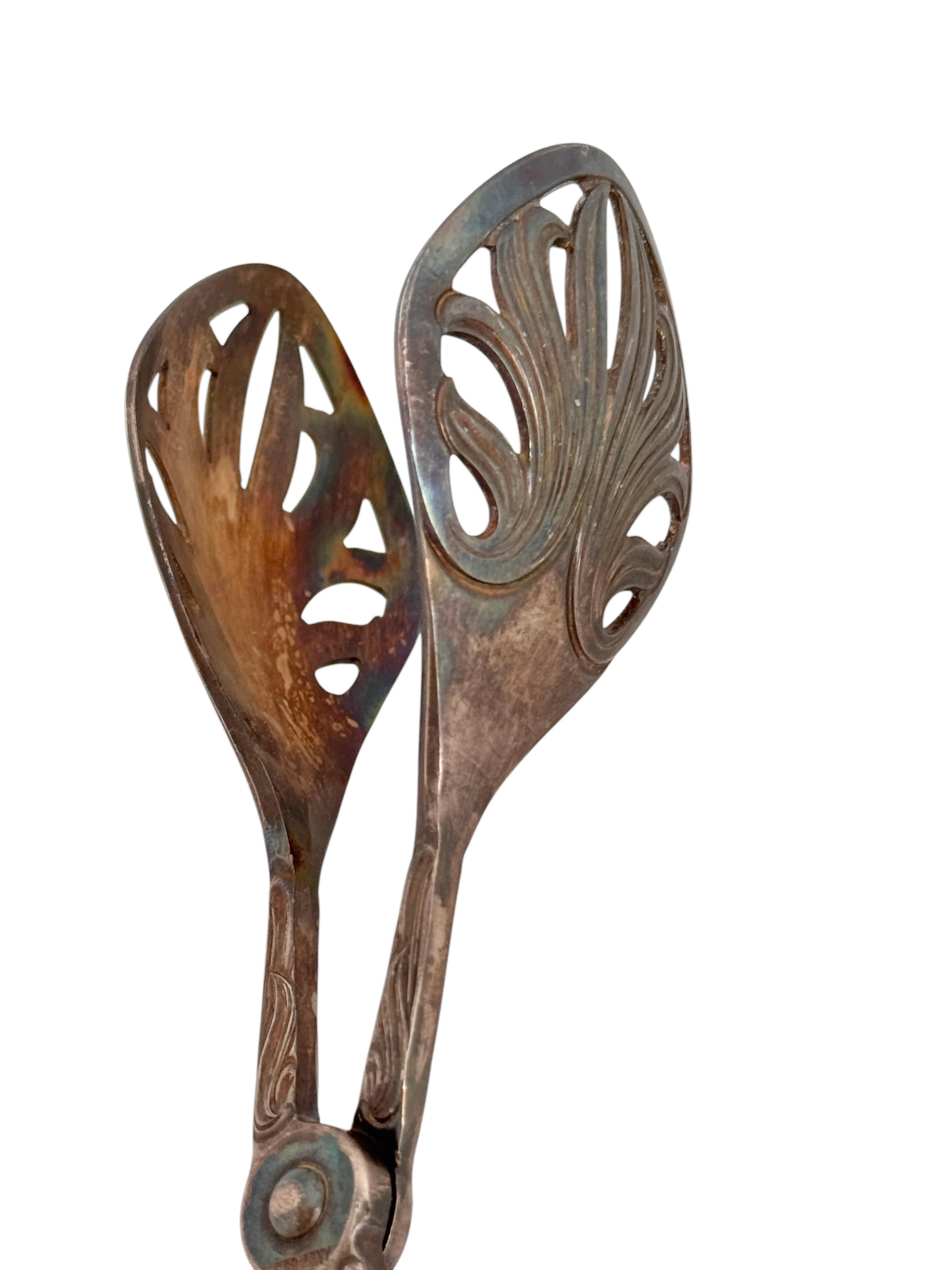 Three Art Nouveau Silver Plate Serving Tongs for Cake Pastry Meat German, 1900s For Sale 7