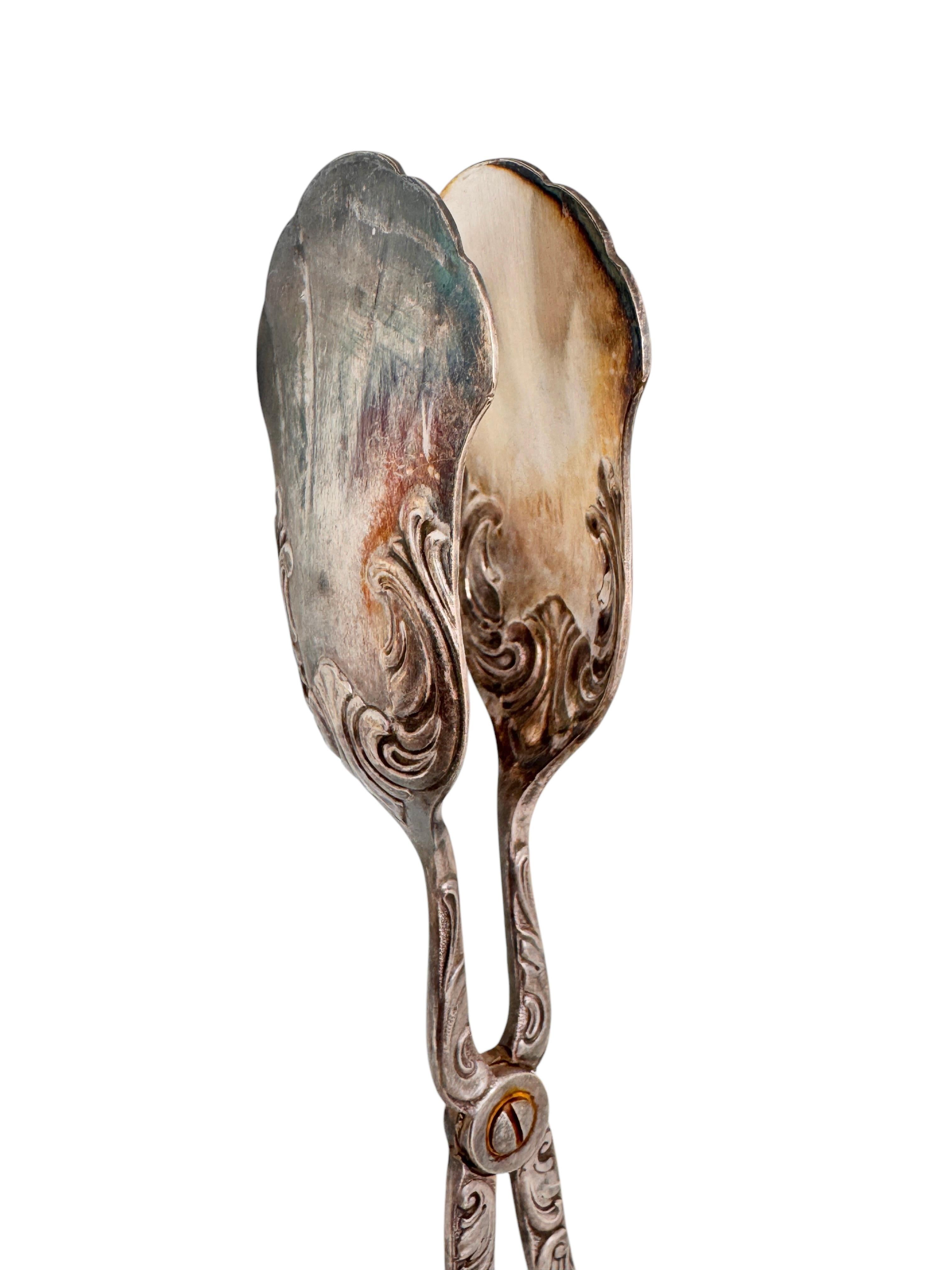 Three Art Nouveau Silver Plate Serving Tongs for Cake Pastry Meat German, 1900s For Sale 9