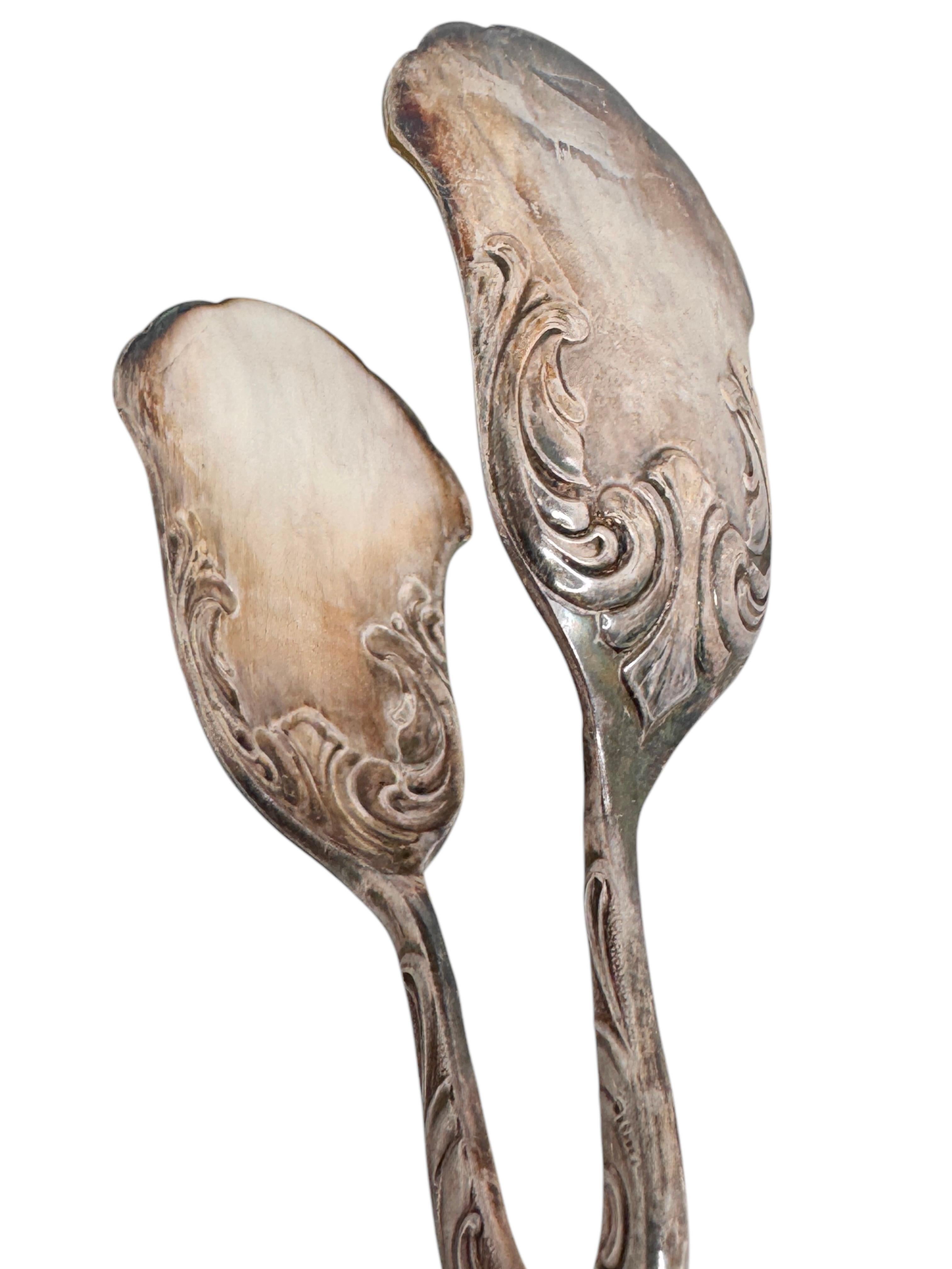 Three Art Nouveau Silver Plate Serving Tongs for Cake Pastry Meat German, 1900s For Sale 12