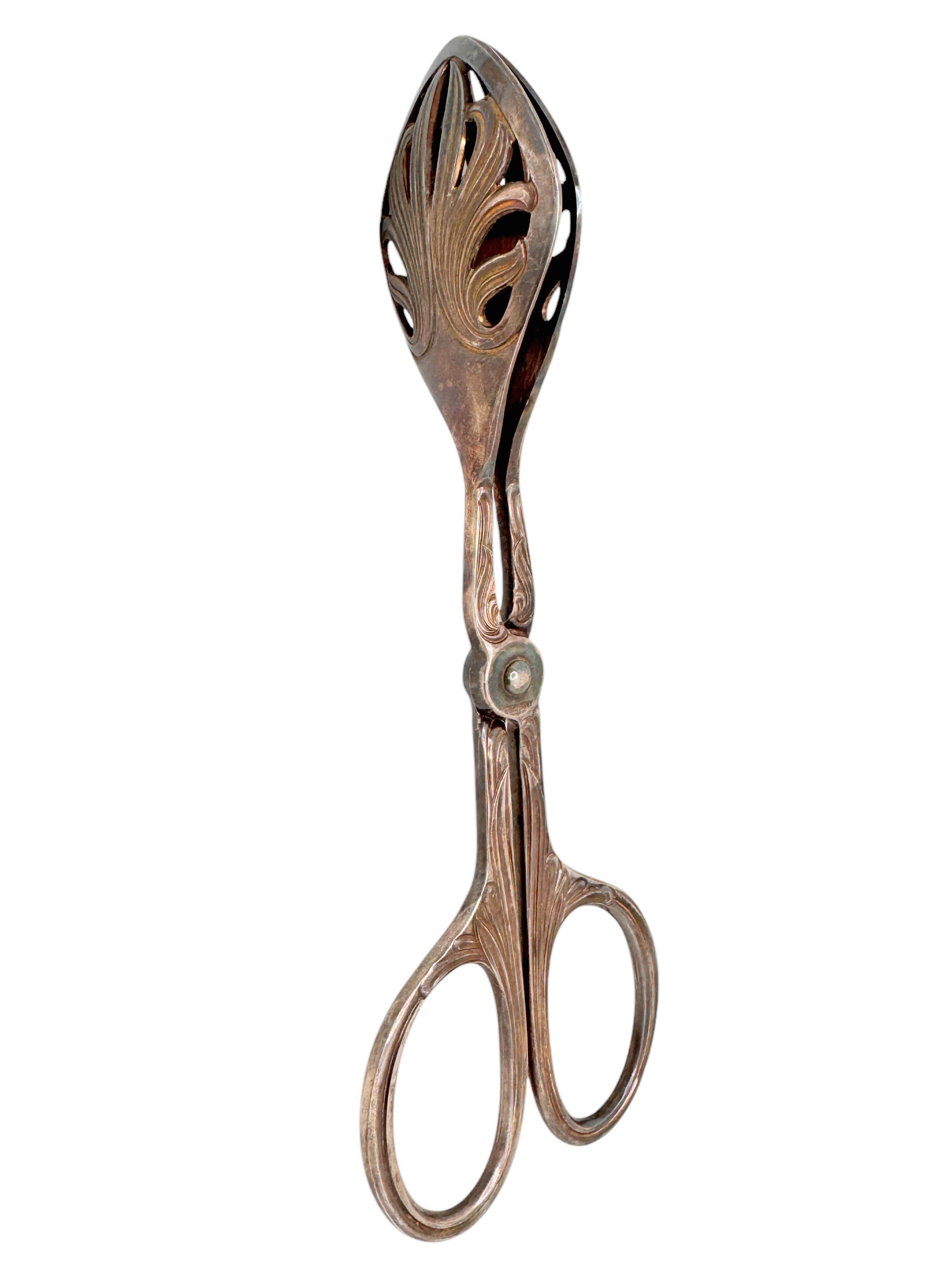 Three Art Nouveau Silver Plate Serving Tongs for Cake Pastry Meat German, 1900s For Sale 4