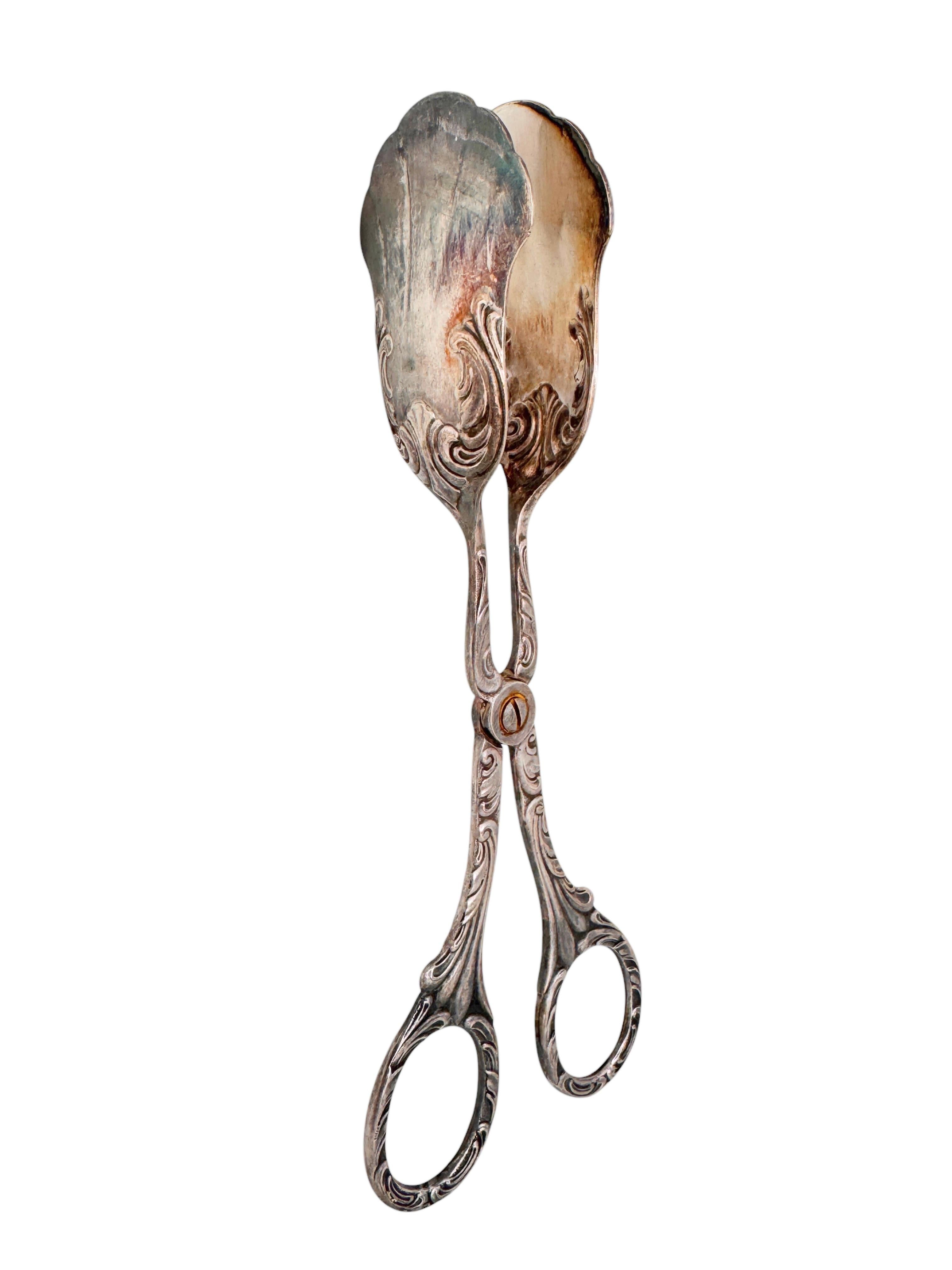 Three Art Nouveau Silver Plate Serving Tongs for Cake Pastry Meat German, 1900s For Sale 5