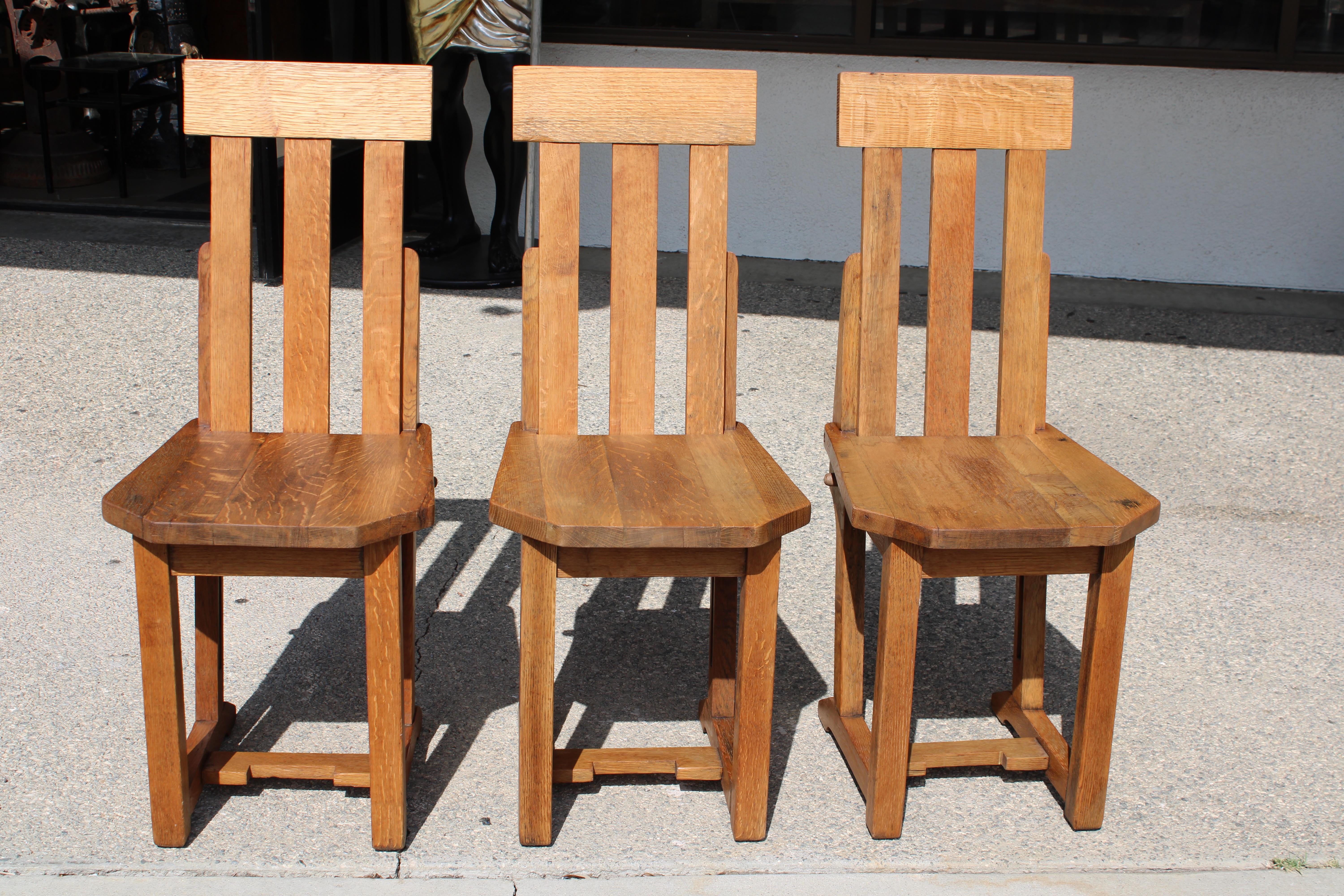 Three arts & crafts adjustable side chairs.  Each chair (with back up in place) measure 16