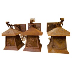 Three Arts and Crafts Antique Lanterns with Pine Cone Motif