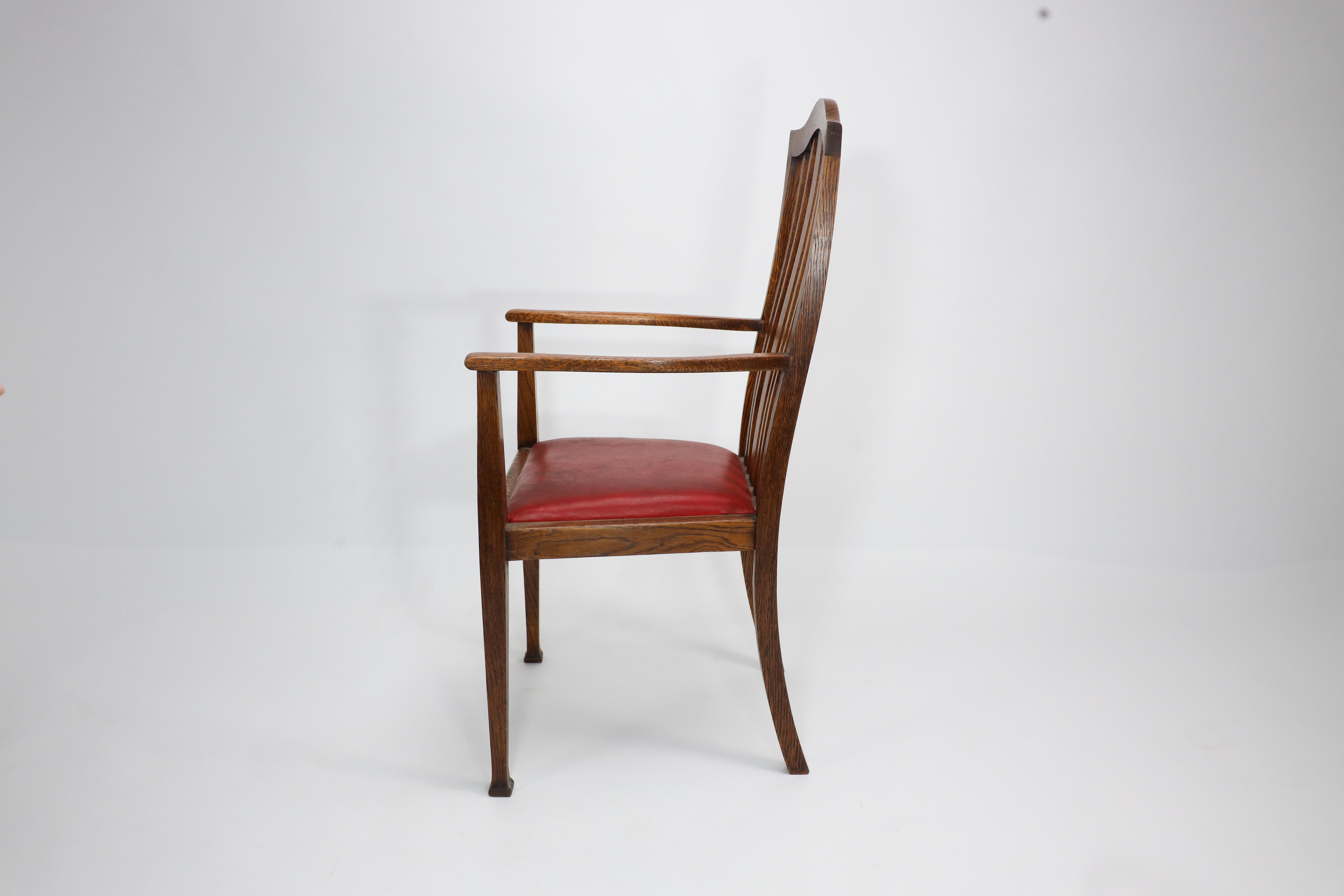 Early 20th Century Three Arts and Crafts oak dining armchairs For Sale