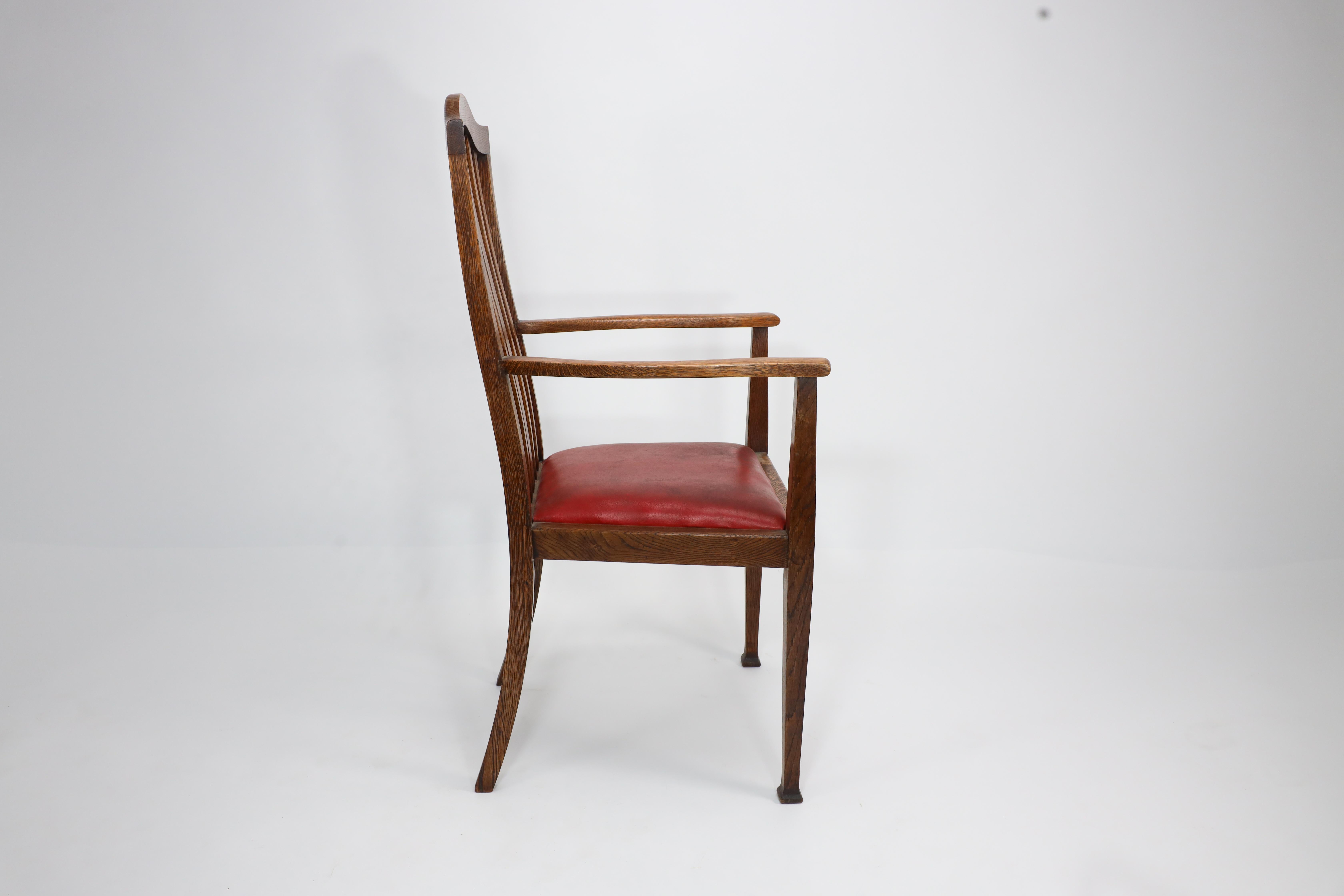 Oak Three Arts and Crafts oak dining armchairs For Sale