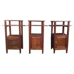 Antique Three Arts & Crafts Oak Bedside Cabinets with Marble Tops and Extending Shelves.